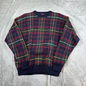 Woods & Gray Sweater Mens XL Plaid Crewneck Pullover Cotton Navy Red Green